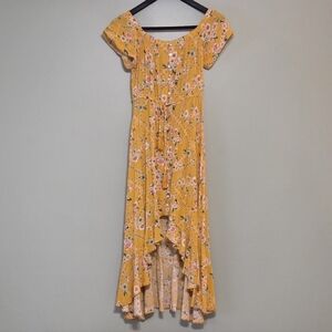 Abel The Label Yellow Floral Boho High Low Flowy Maxi Dress Sz L Cottagecore